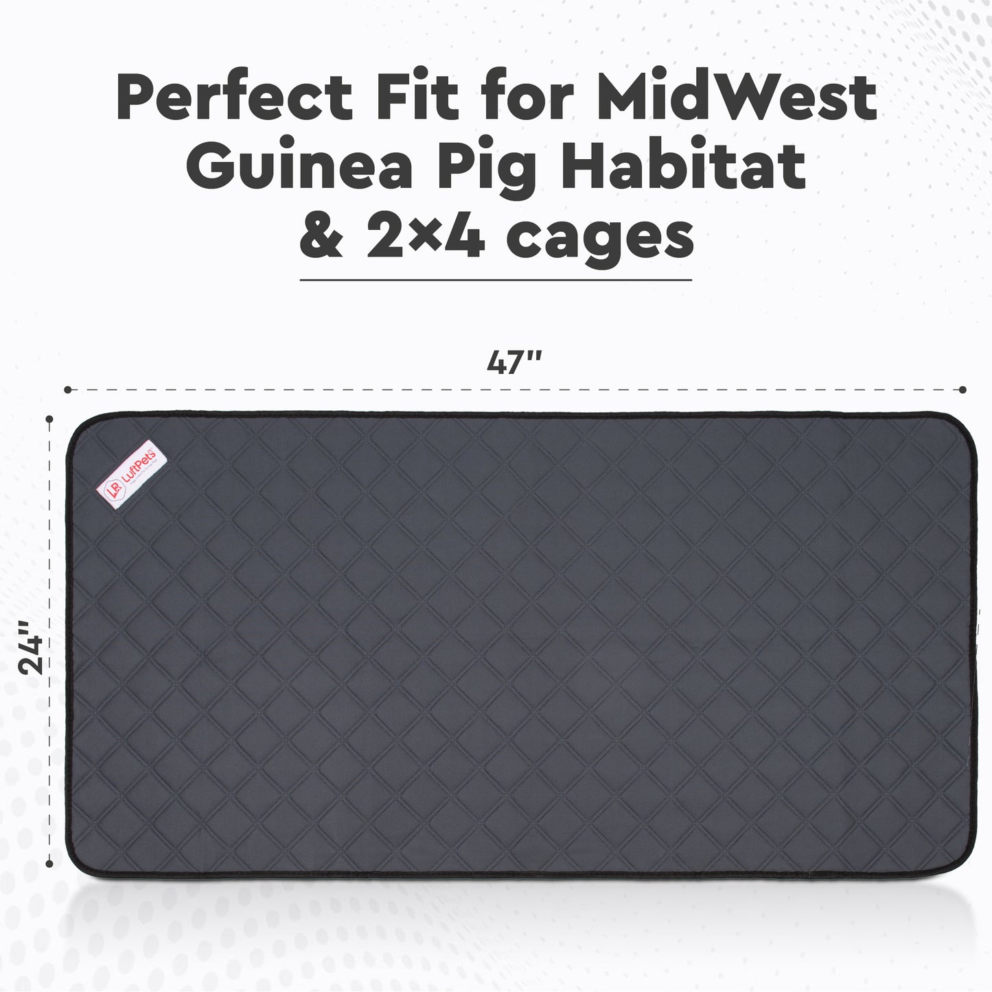 Luftpets Original Guinea Pig Cage Liner (2-Pack) 47" x 24" | Washable and Reusable Bedding for Guinea Pig Cages | Non-Slip, Extra Absorbent and Waterproof | Ideal for Small Pets like Rabbits, Hamsters and Rats