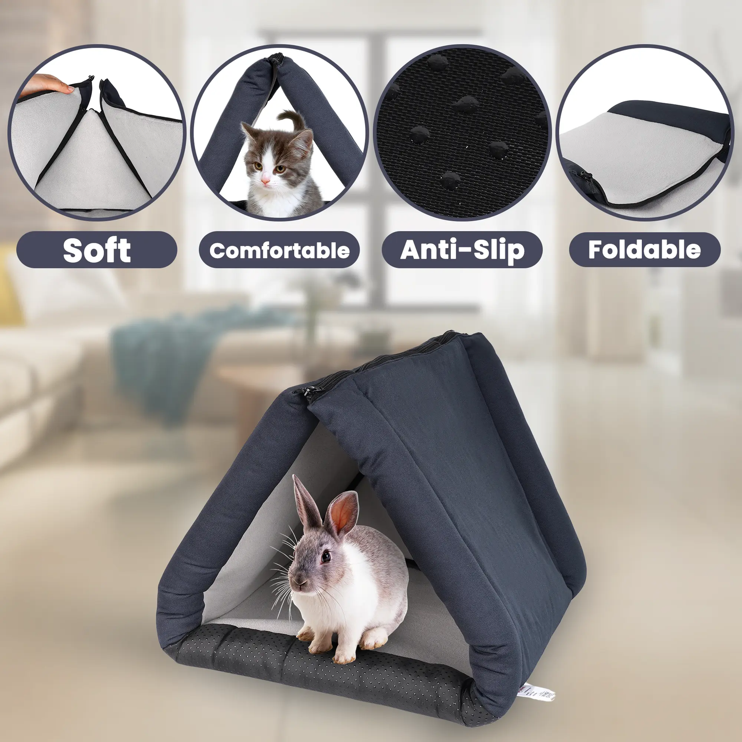 3-in-1 Pet Bed: Cove, Tunnel & Mat, Great for Rabbits, Cats & Small Pets LUFTPETS