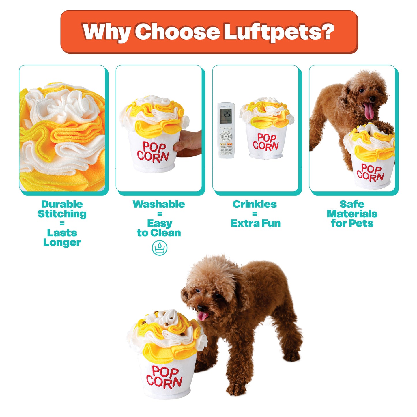 Crinkly Popcorn Snuffle Toy - Great Enrichment for Dogs & Small Pets