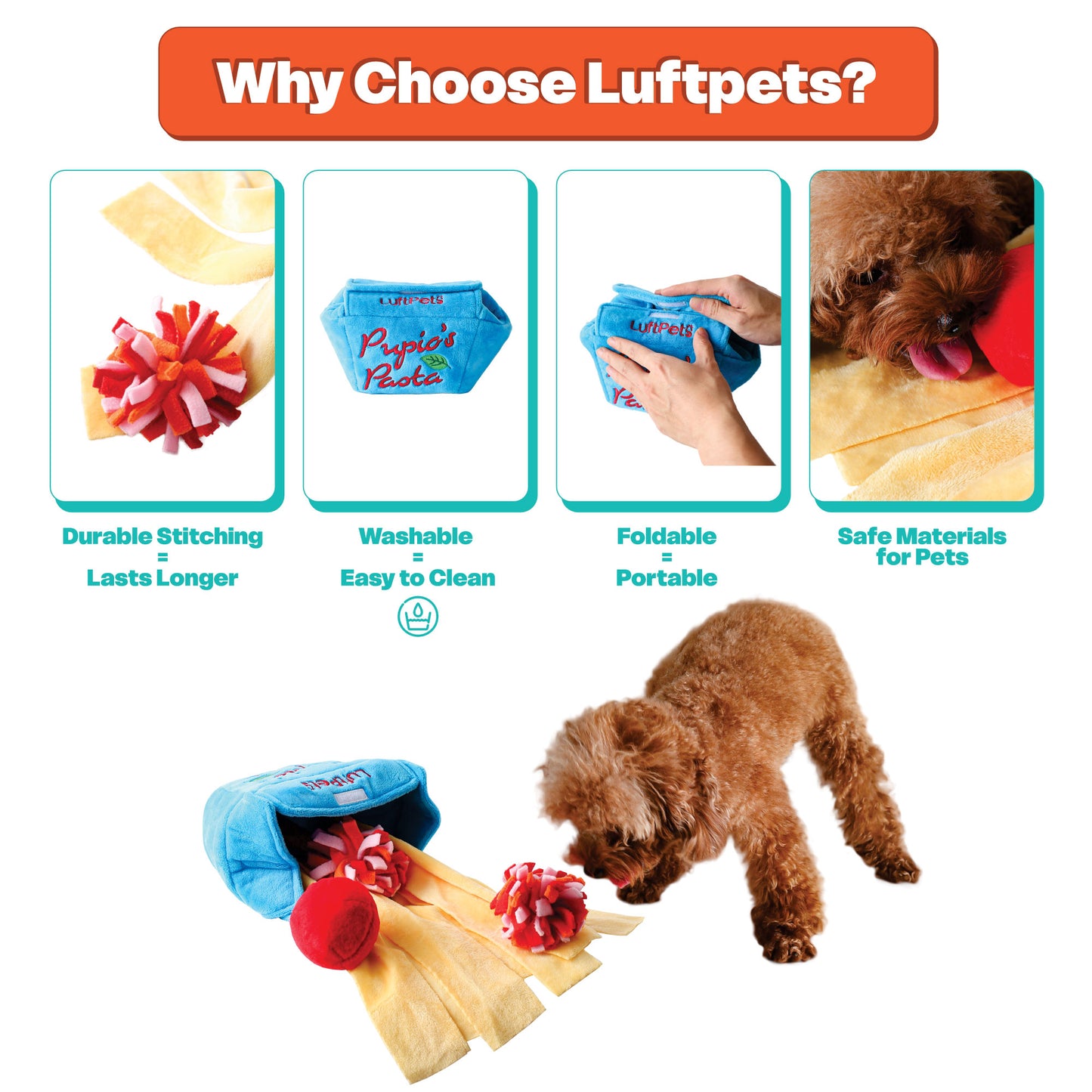 Snuffle Toy Holiday Gift Set– Carrot, Popcorn & Pasta -for Dogs, Cats, Rabbits & Small Animals