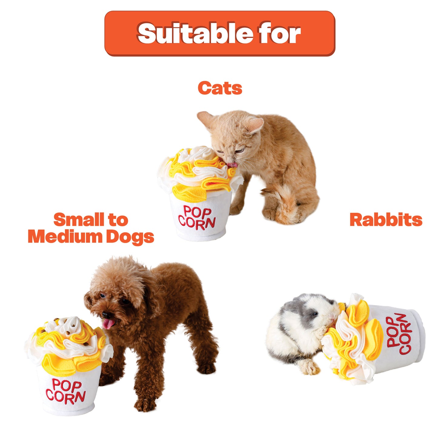 Crinkly Popcorn Snuffle Toy - Great Enrichment for Dogs & Small Pets