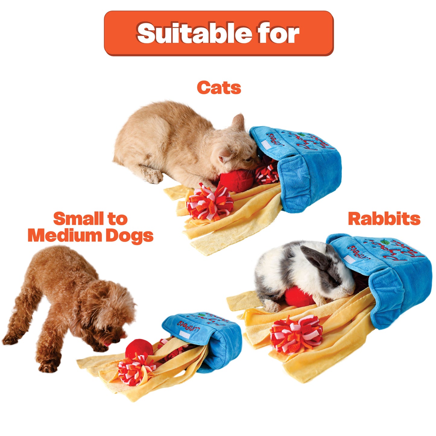 Snuffle Toy Holiday Gift Set– Carrot, Popcorn & Pasta -for Dogs, Cats, Rabbits & Small Animals