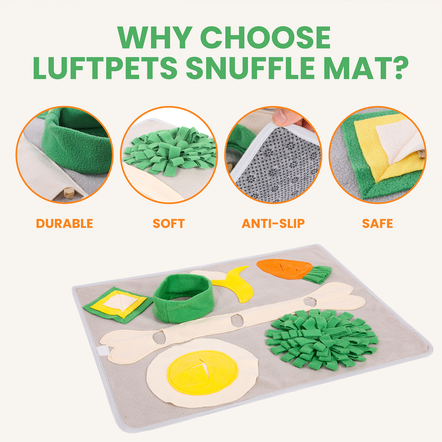 Breakfast Buffet Snuffle Mat for Dogs, Cats, Rabbits & Small Breeds, With Squeaky Egg
