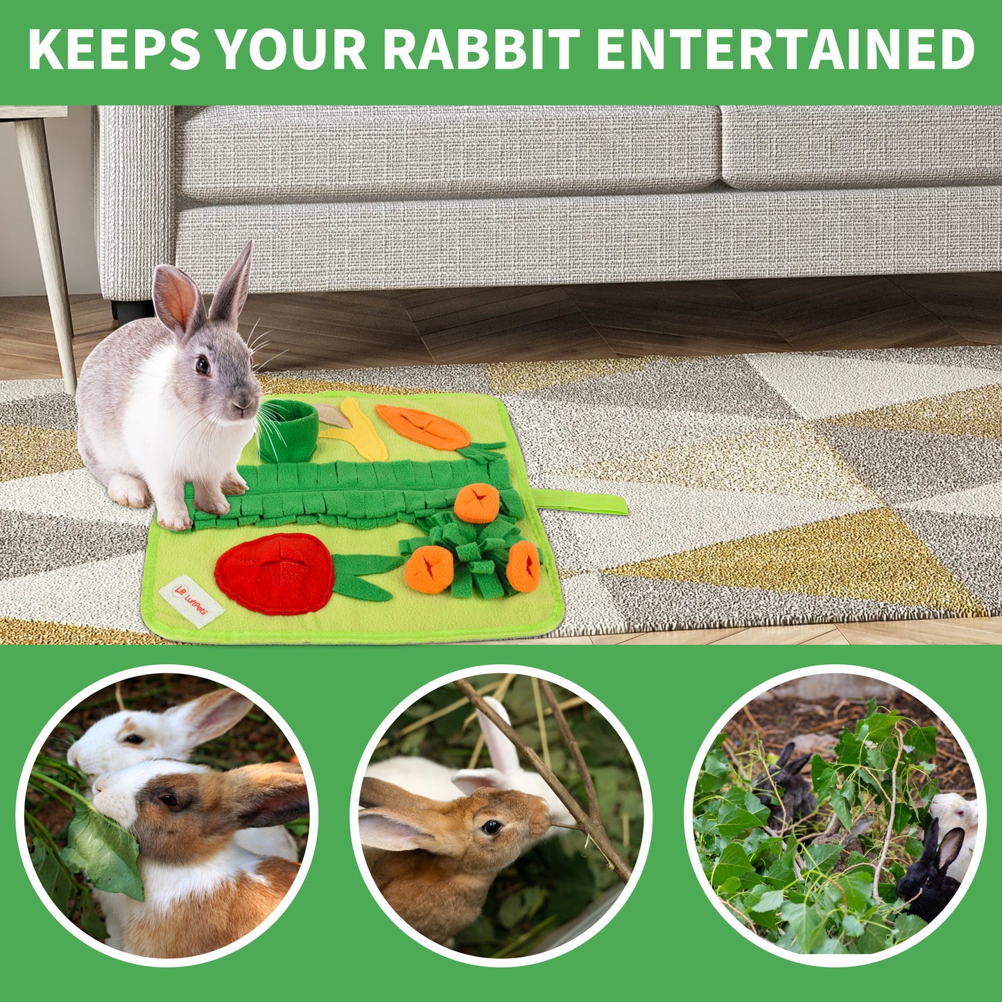 Rabbit Foraging Mat: Interactive Veggie Patch & Snuffle Mat for Bunnies & Guinea Pigs