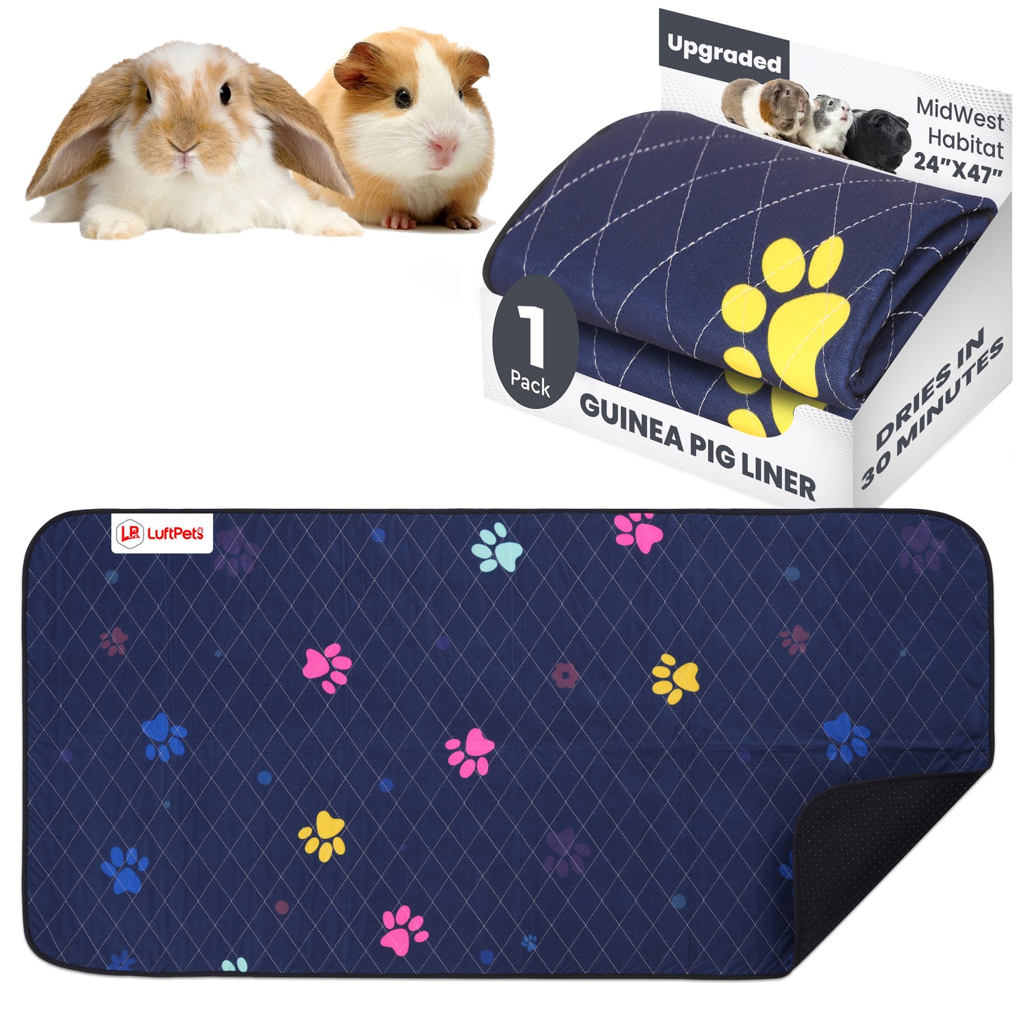 Rabbit & Guinea Pig Cage Liner for MidWest & C&C 2x4 Cages, Washable, Leakproof