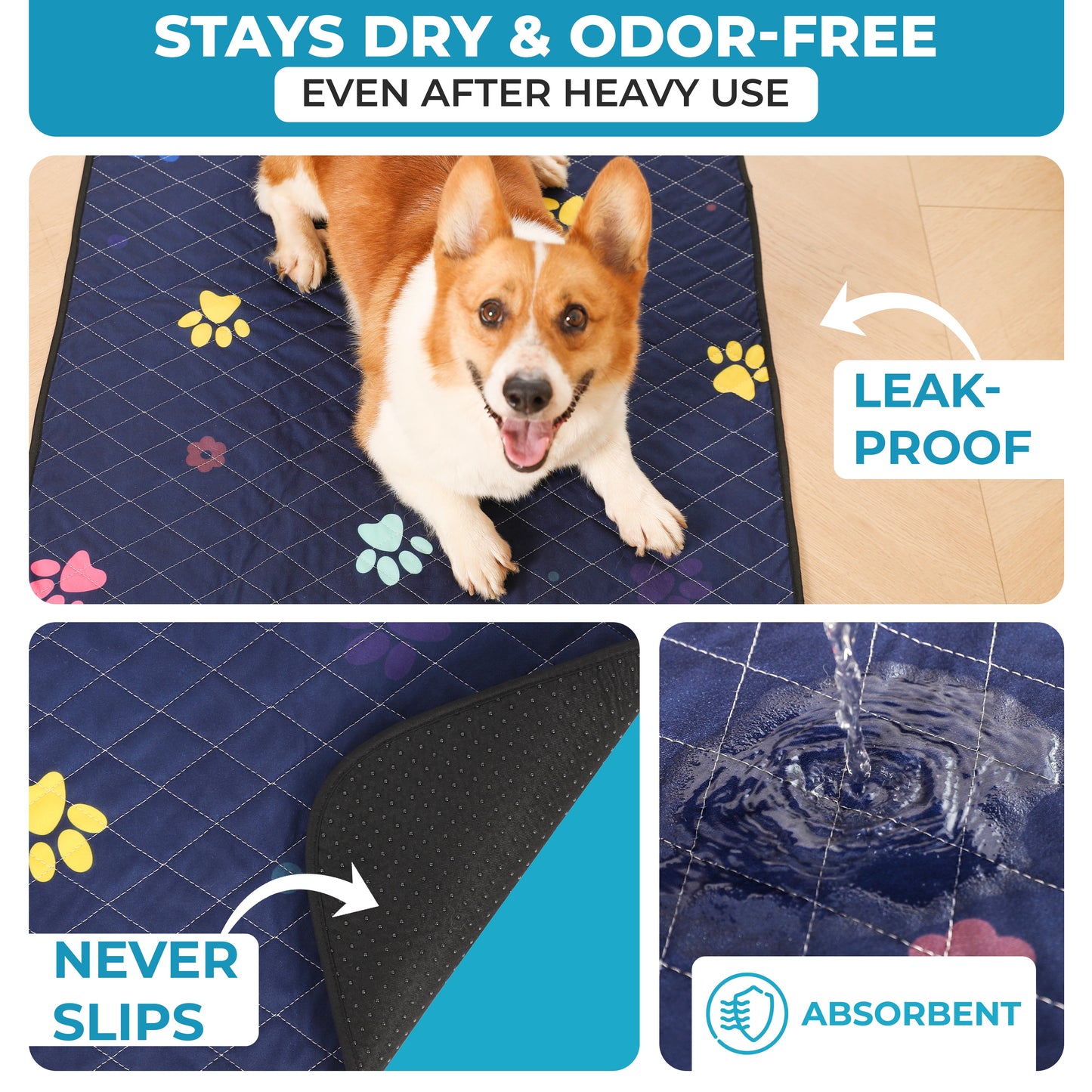 Washable Dog Pee Pads - Super Absorbent, Leakproof, Quick-Drying, Reusable Puppy Pads