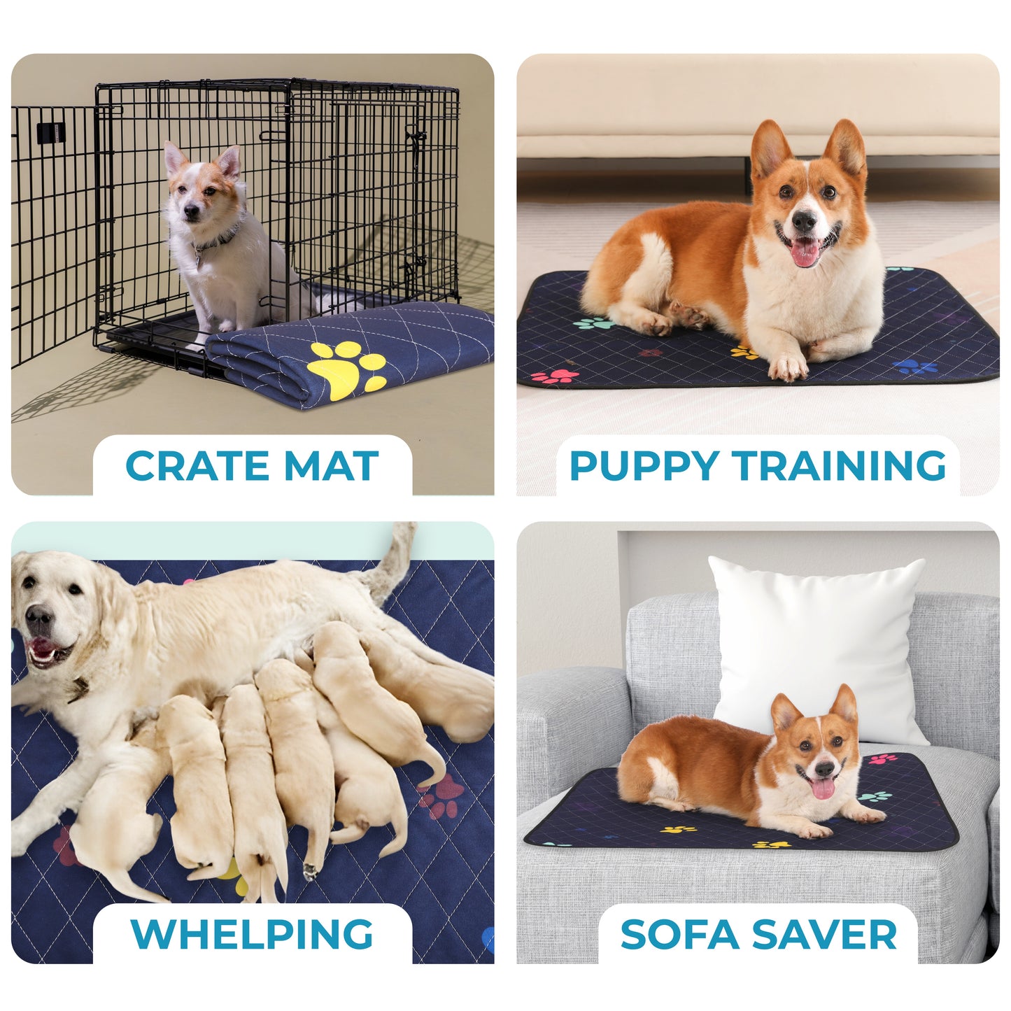 Washable Dog Pee Pads - Super Absorbent, Leakproof, Quick-Drying, Reusable Puppy Pads