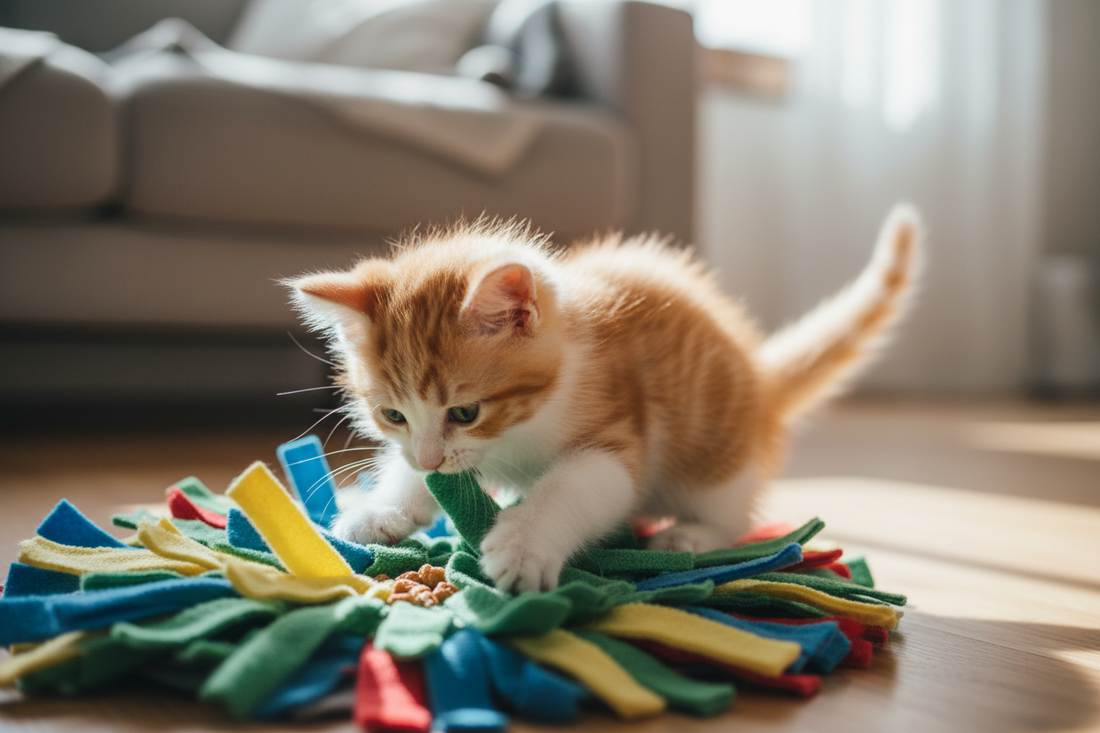 How to supervise a kitten using a snuffle mat