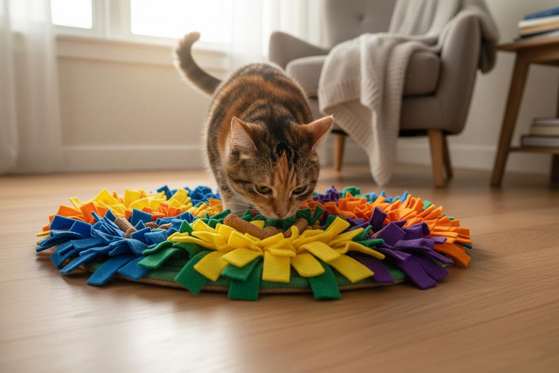 cat sniffing on a snuffle mat How Do Snuffle Mats Benefit  Cats?