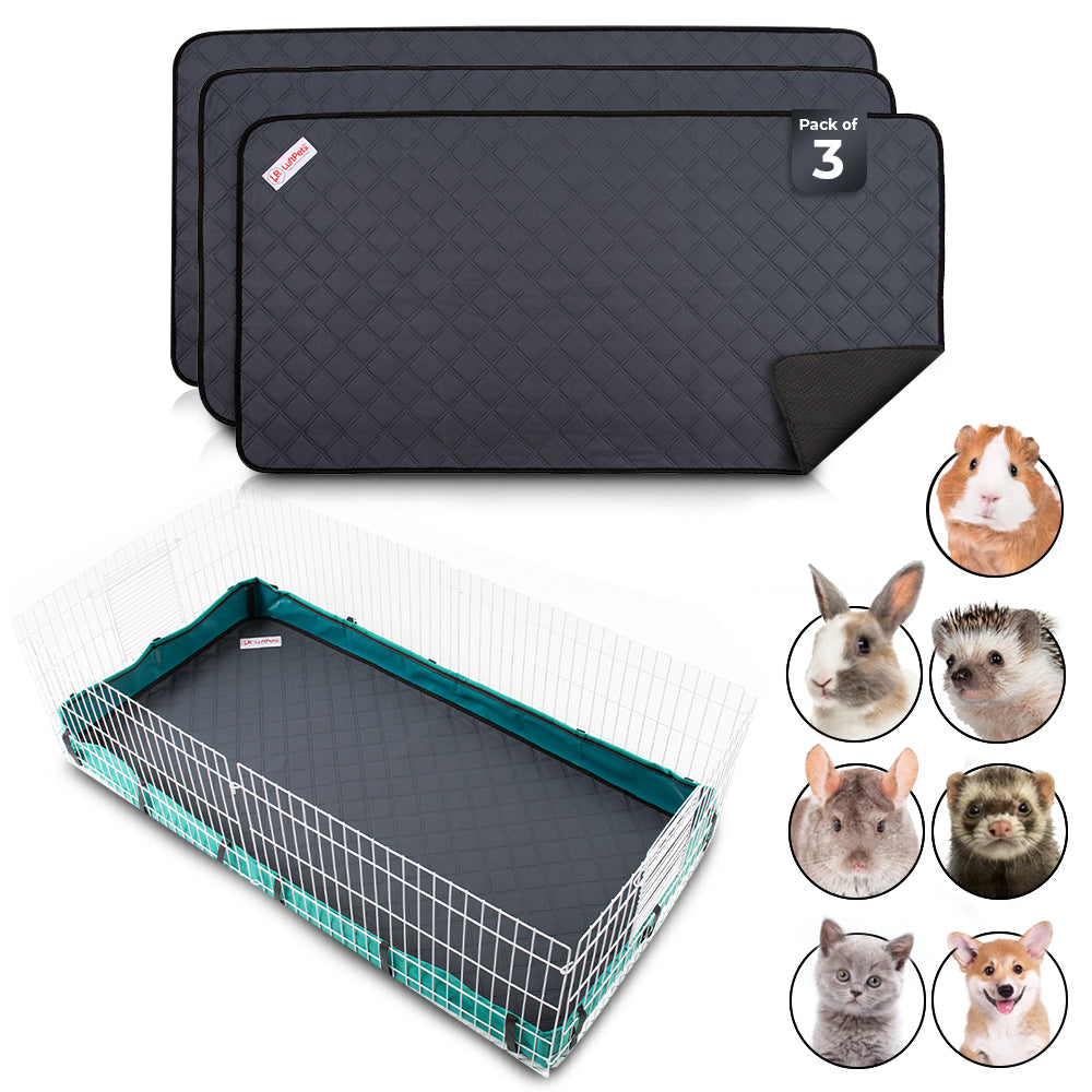 Luftpets Guinea Pig Cage Liner (3-Pack) 47" x 24" | Washable and Reusable Bedding for Guinea Pig Cages | Non-Slip, Extra Absorbent and Waterproof | Ideal for Small Pets like Rabbits, Hamsters and Rats
