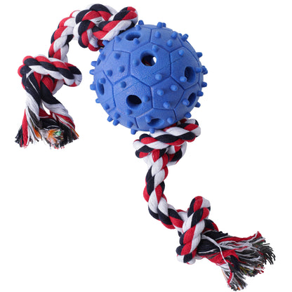 Dog Chew Toy with Tug of War Rope & Treat Dispenser Rubber Ball