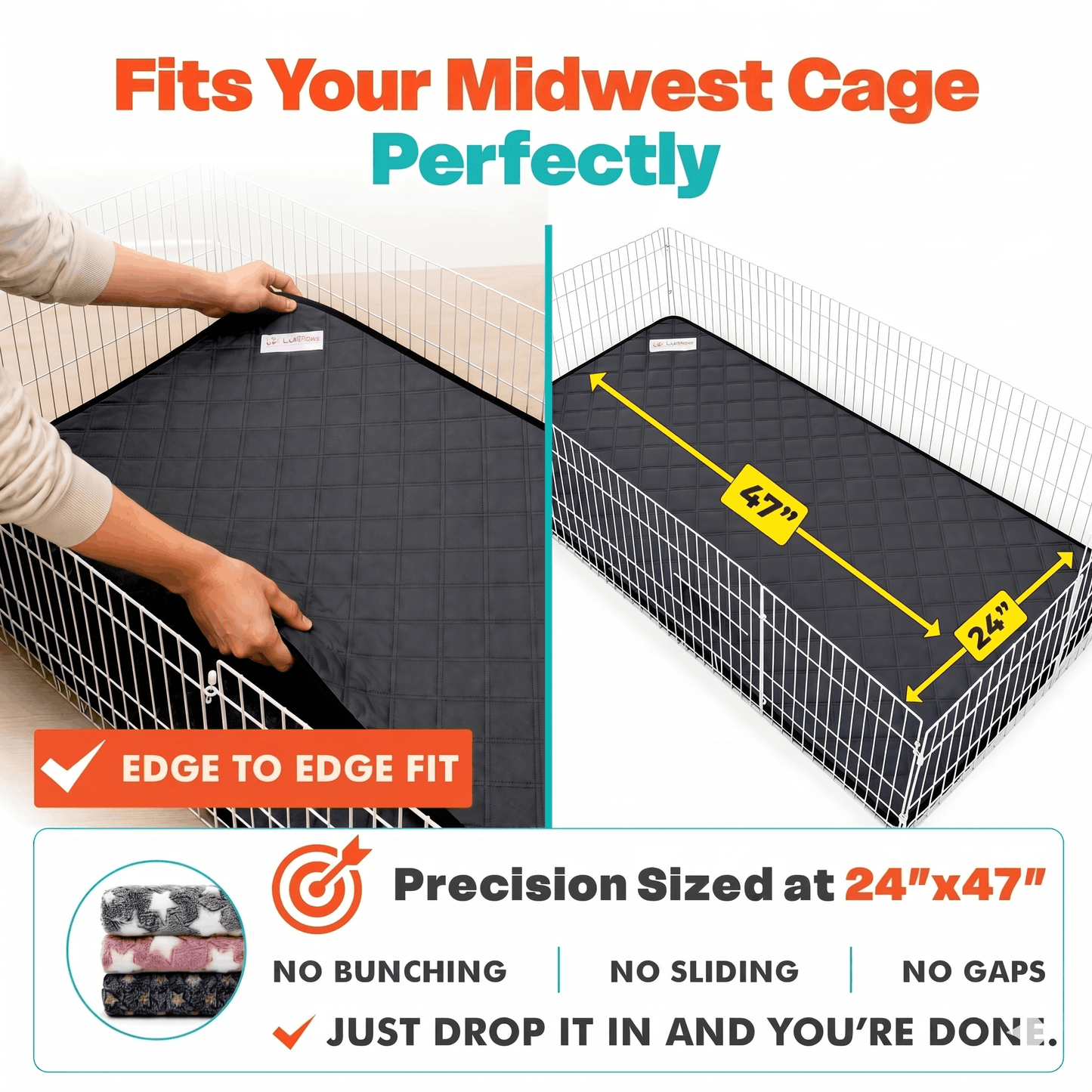 Rabbit & Guinea Pig Cage Liners for MidWest & C&C 2x4 Cages - Washable & Absorbent- Gray LUFTPETS