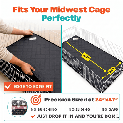 Rabbit & Guinea Pig Cage Liners for MidWest & C&C 2x4 Cages - Washable & Absorbent- Gray LUFTPETS