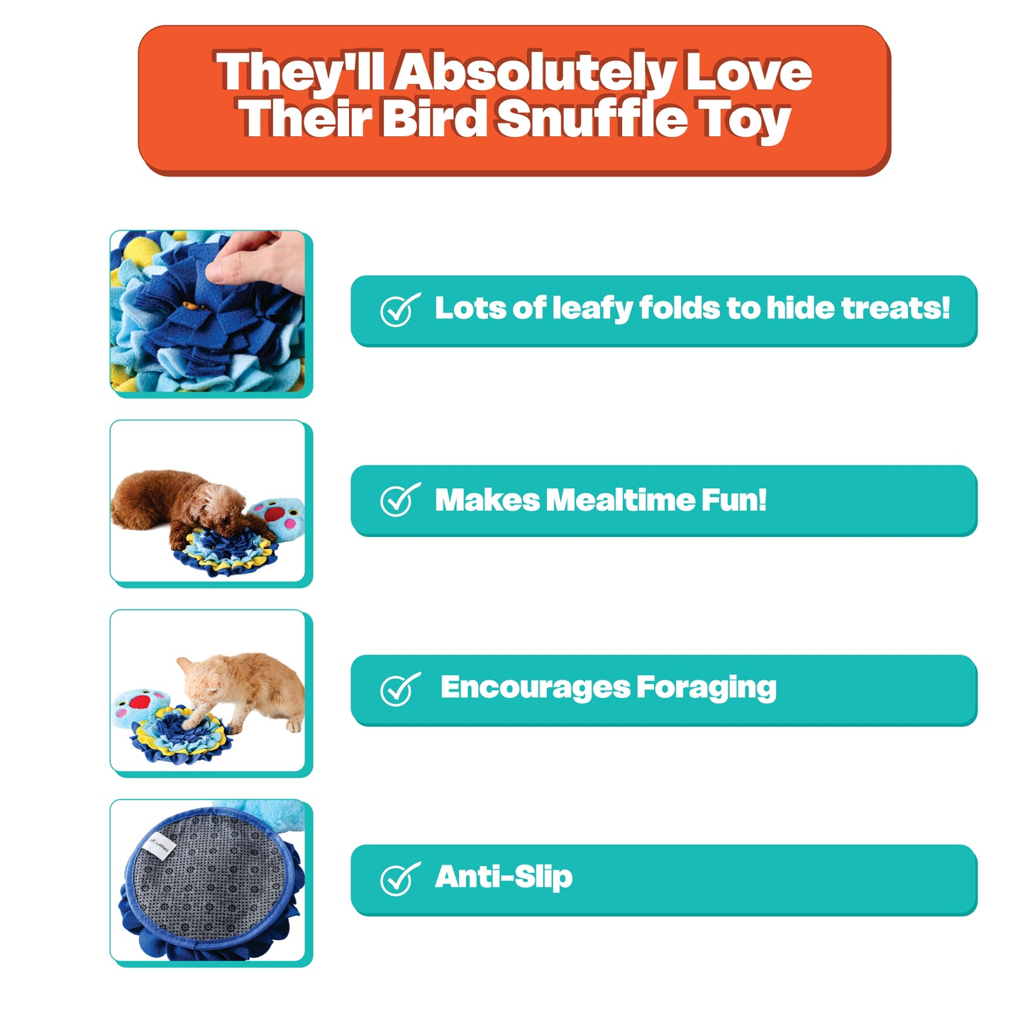 Snuffle Tweetz – Washable Sniff Toy for Dogs, Cats, Rabbits & Small Pets, Squeaky, 13"