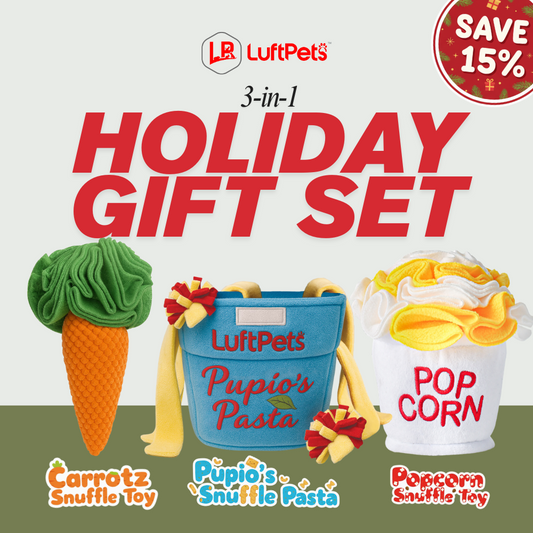 Snuffle Toy Holiday Gift Set– Carrot, Popcorn & Pasta -for Dogs, Cats, Rabbits & Small Animals
