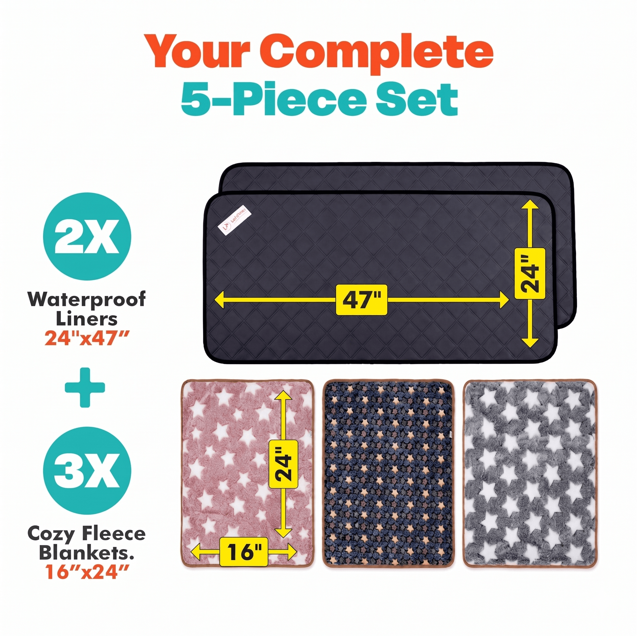 Rabbit & Guinea Pig Cage Liners for MidWest & C&C 2x4 Cages - Washable & Absorbent- Gray LUFTPETS
