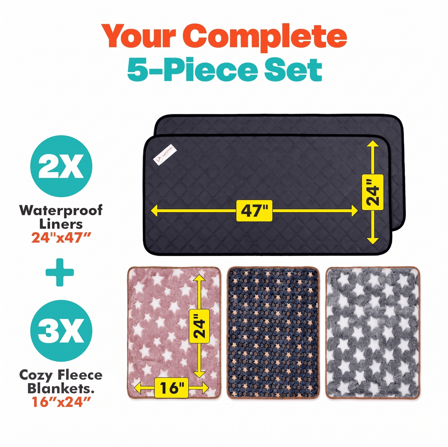 Rabbit & Guinea Pig Cage Liners for MidWest & C&C 2x4 Cages - Washable & Absorbent- Gray LUFTPETS