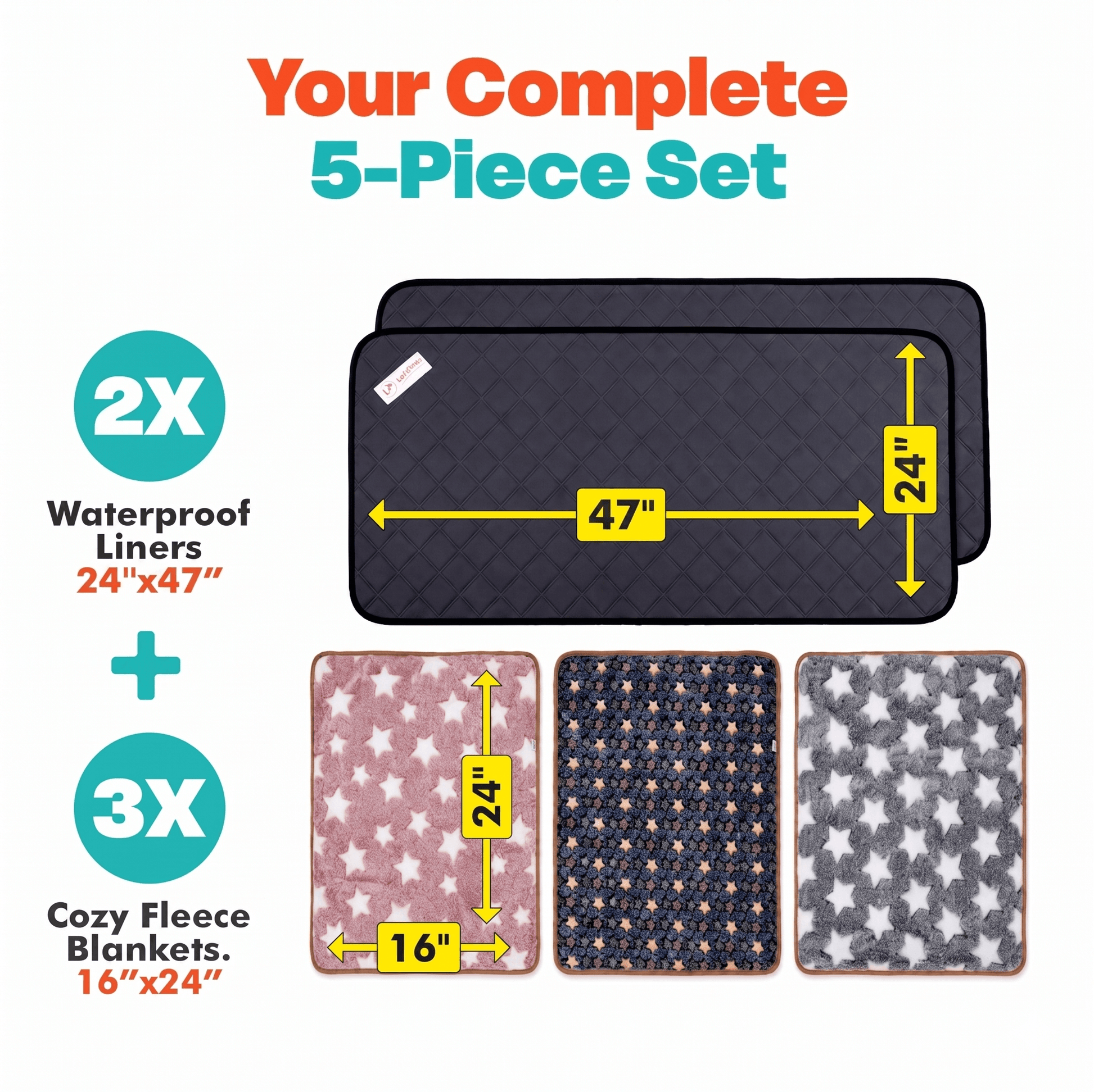Rabbit & Guinea Pig Cage Liners for MidWest & C&C 2x4 Cages - Washable & Absorbent- Gray LUFTPETS
