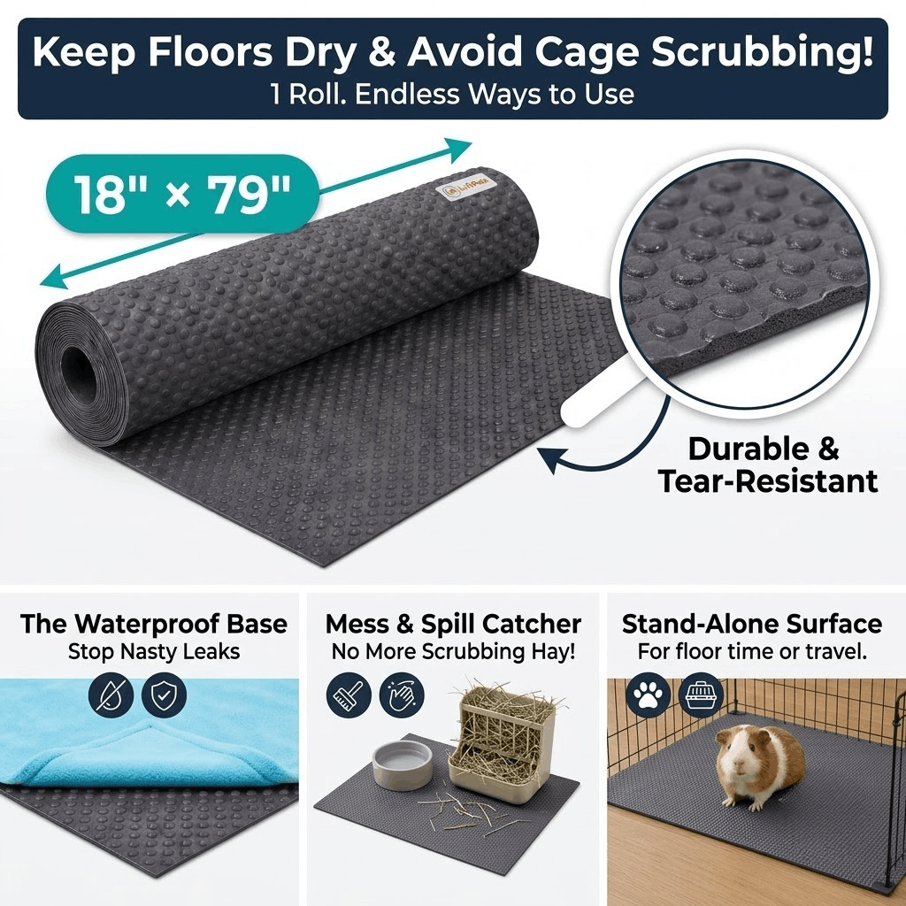 Dog mat product with features and uses highlighted on a white background