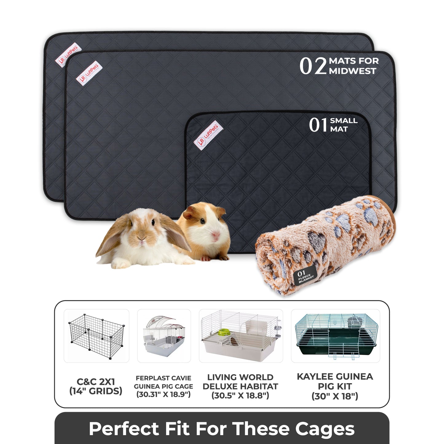 LUFTPETS 4-Piece Guinea Pig & Rabbit Bedding – Washable, Leakproof & Absorbent Liners