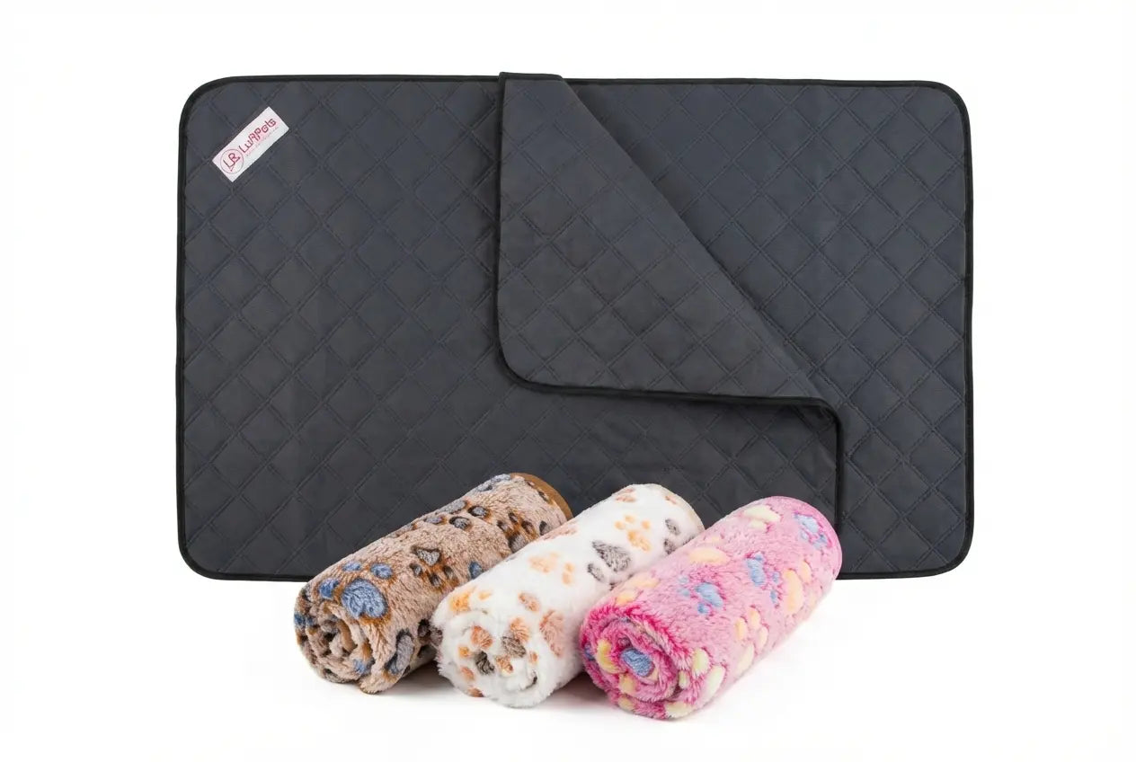 Washable Rabbit &  Guinea Pig Cage Liners -  Value Pack 5-Piece - Two Midwest or C&C 2X4 Bedding Mats and 3 Fleece Blankets LUFTPETS