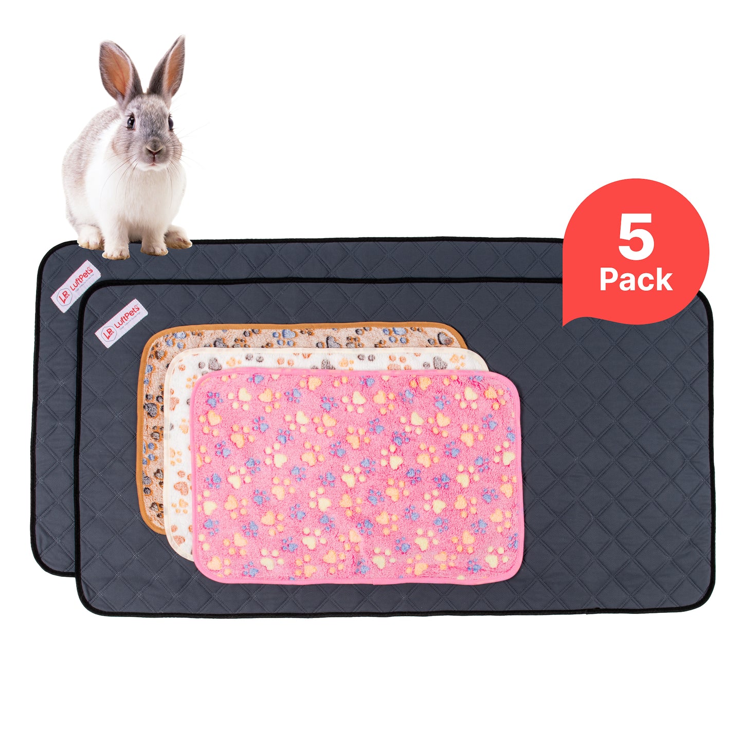 5-Piece Guinea Pig Fleece Bedding & Rabbit Set – 2 Mats & 3 Liners