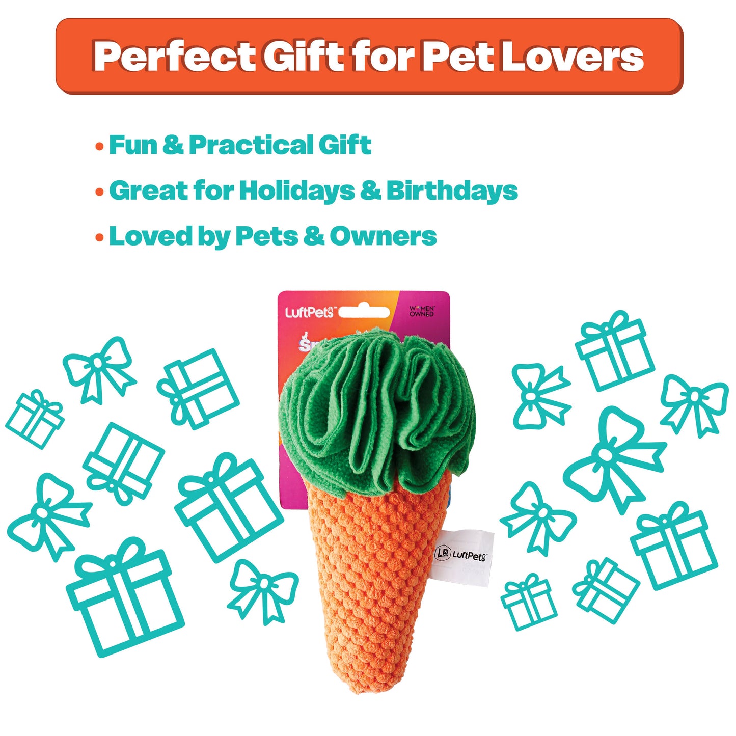 Snuffle Toy Holiday Gift Set– Carrot, Popcorn & Pasta -for Dogs, Cats, Rabbits & Small Animals