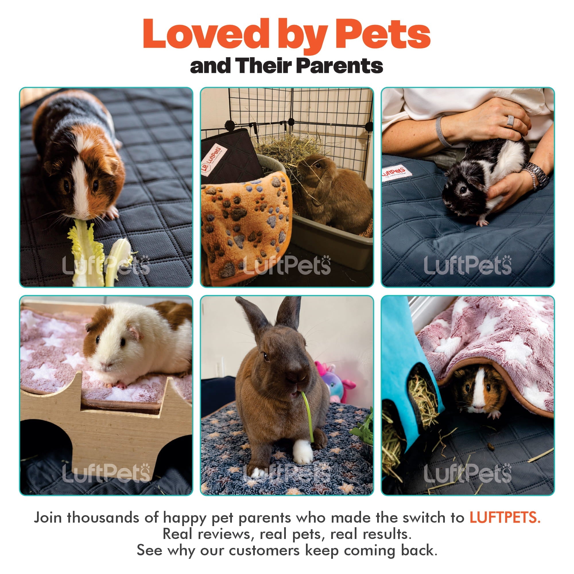 Rabbit & Guinea Pig Cage Liners for MidWest & C&C 2x4 Cages - Washable & Absorbent- Gray LUFTPETS