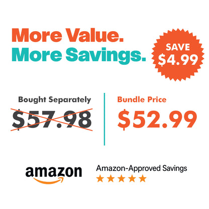 Promotional graphic for an Amazon bundle savings offer, showing the text 'More Value. More Savings.