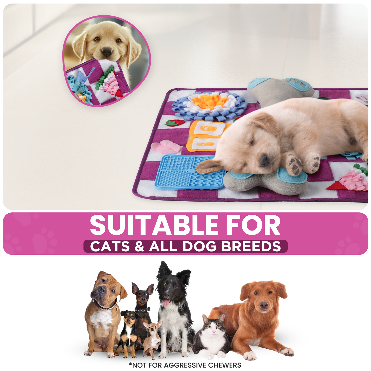 Squeaky Bone Snuffle Mat for Dogs – Interactive Foraging Fun, 24"