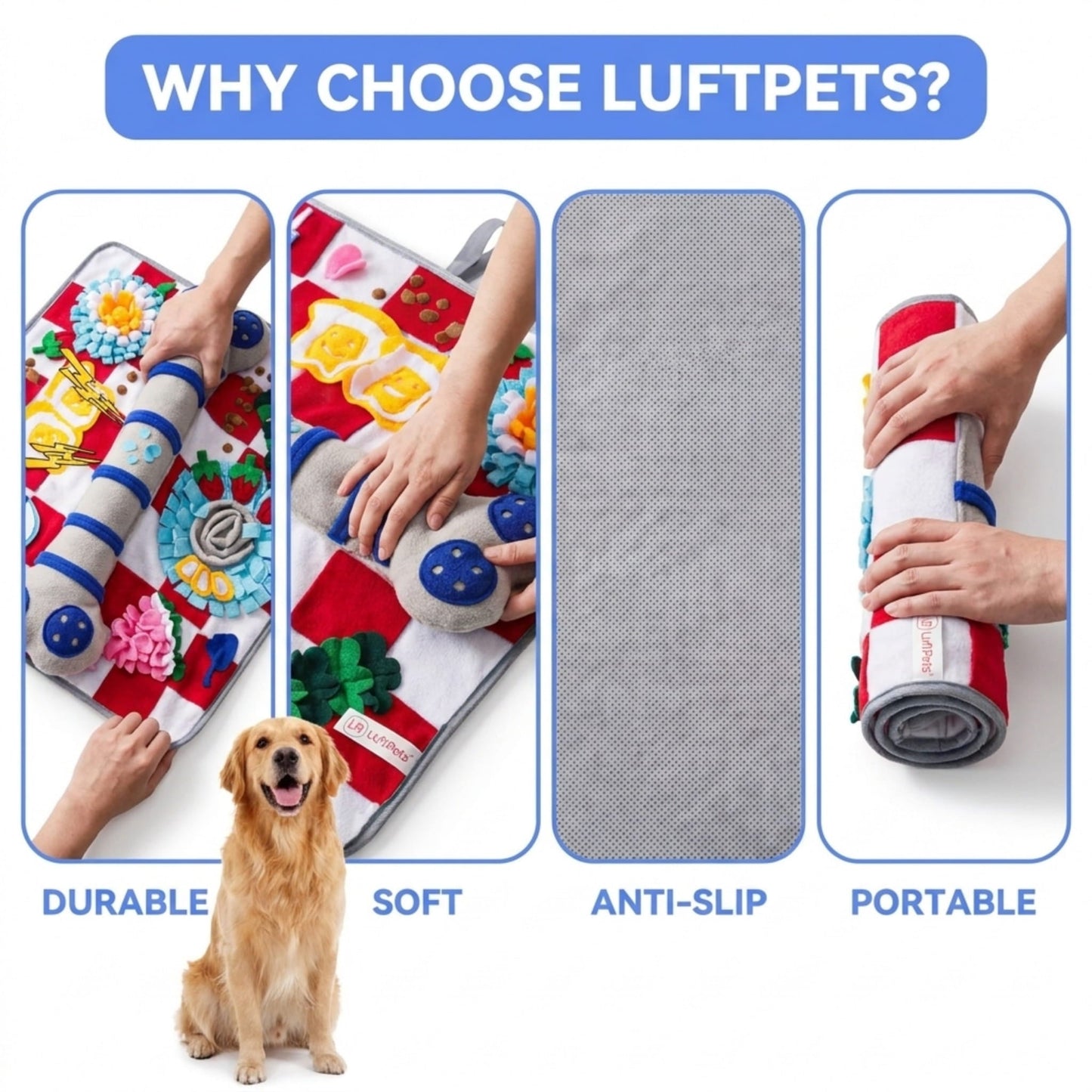 Squeaky Bone Snuffle Mat for Dogs – Interactive Foraging Fun, 24" LUFTPETS