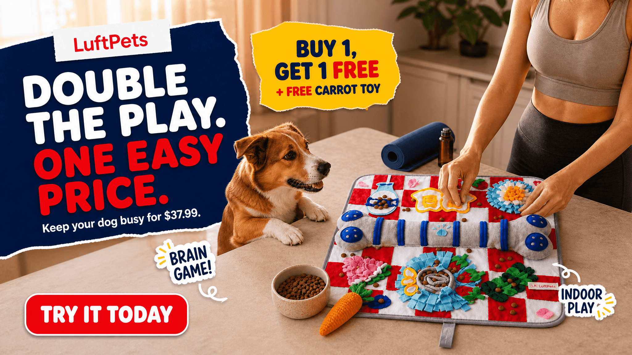 Load video: squeaky bone snuffle mat for dogs