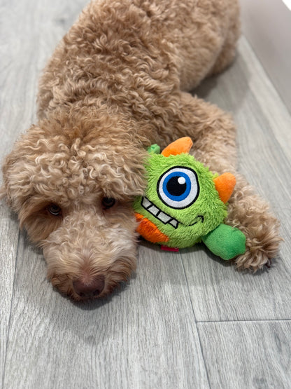 Monster Dog Toy with Treat Dispensing Ball -Plush & Interactive Puzzle