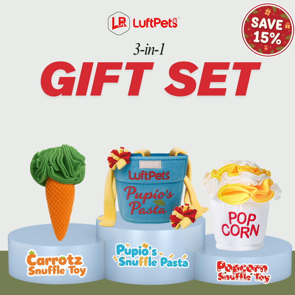 Snuffle Toy Trio – Carrot, Popcorn & Pasta- For Dogs, Cats & Rabbits