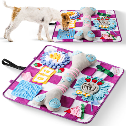 Squeaky Bone Snuffle Mat with Removable Lick Mat for Dogs – Interactive Foraging Fun, 24"