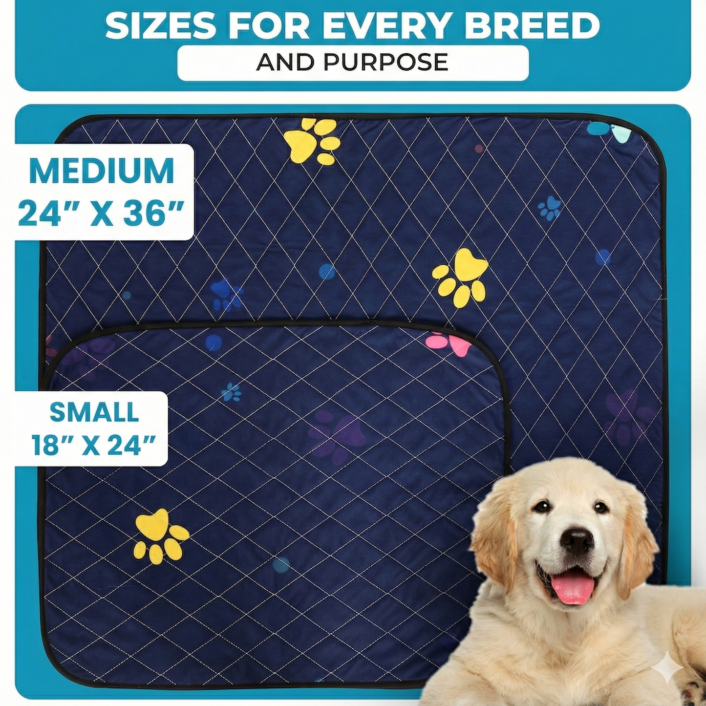 Washable Dog Pee Pads -  Super Absorbent, Leakproof, Quick-Drying, Reusable Puppy Pads