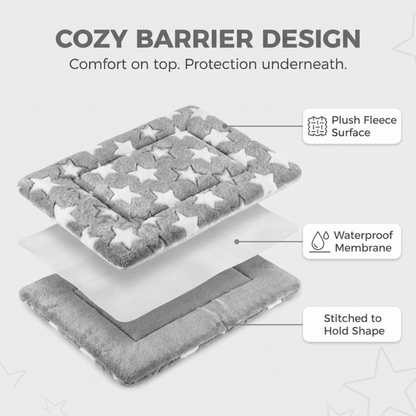 Gray and white star-patterned mat with layers labeled on a white background