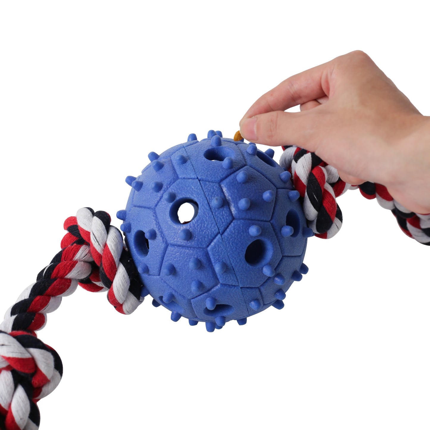 Dog Chew Toy with Tug of War Rope & Treat Dispenser Rubber Ball