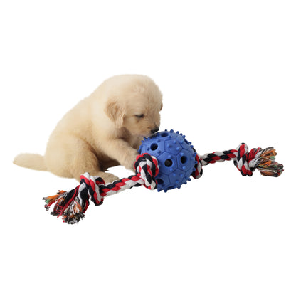 Dog Chew Toy with Tug of War Rope & Treat Dispenser Rubber Ball