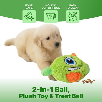 Monster Dog Toy with Treat Dispensing Ball -Plush & Interactive Puzzle