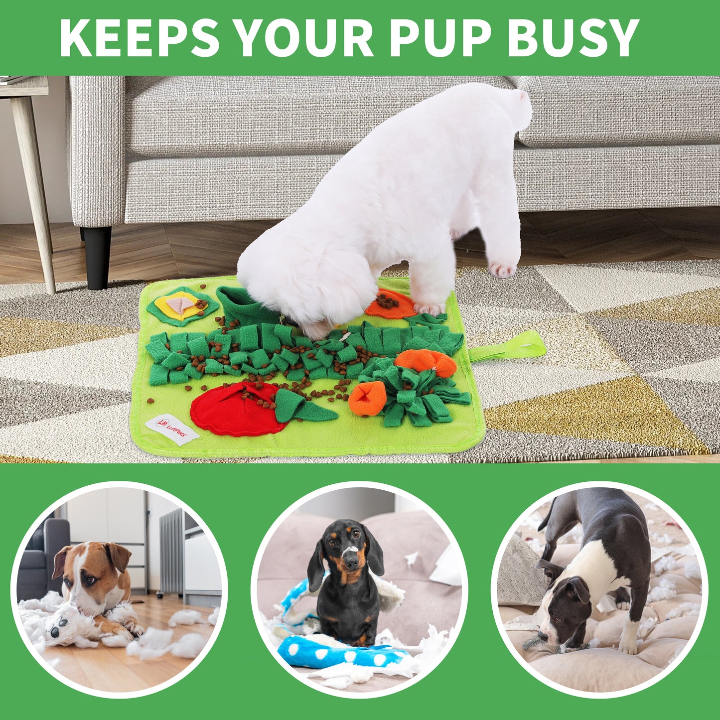 Puppy Snuffle Mat for Dogs: Green Garden Interactive Foraging Mat with Hiding Places for Mental Stimulation