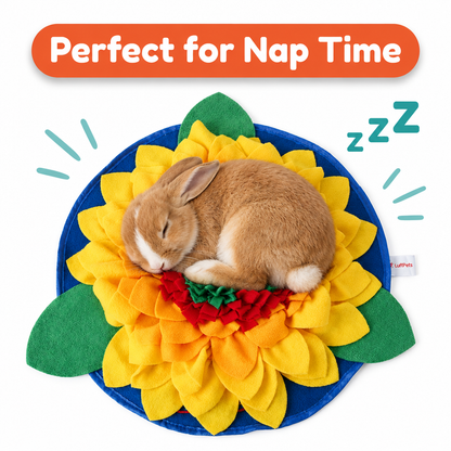Rabbit toy – bunny napping on the Sunflowerz snuffle mat