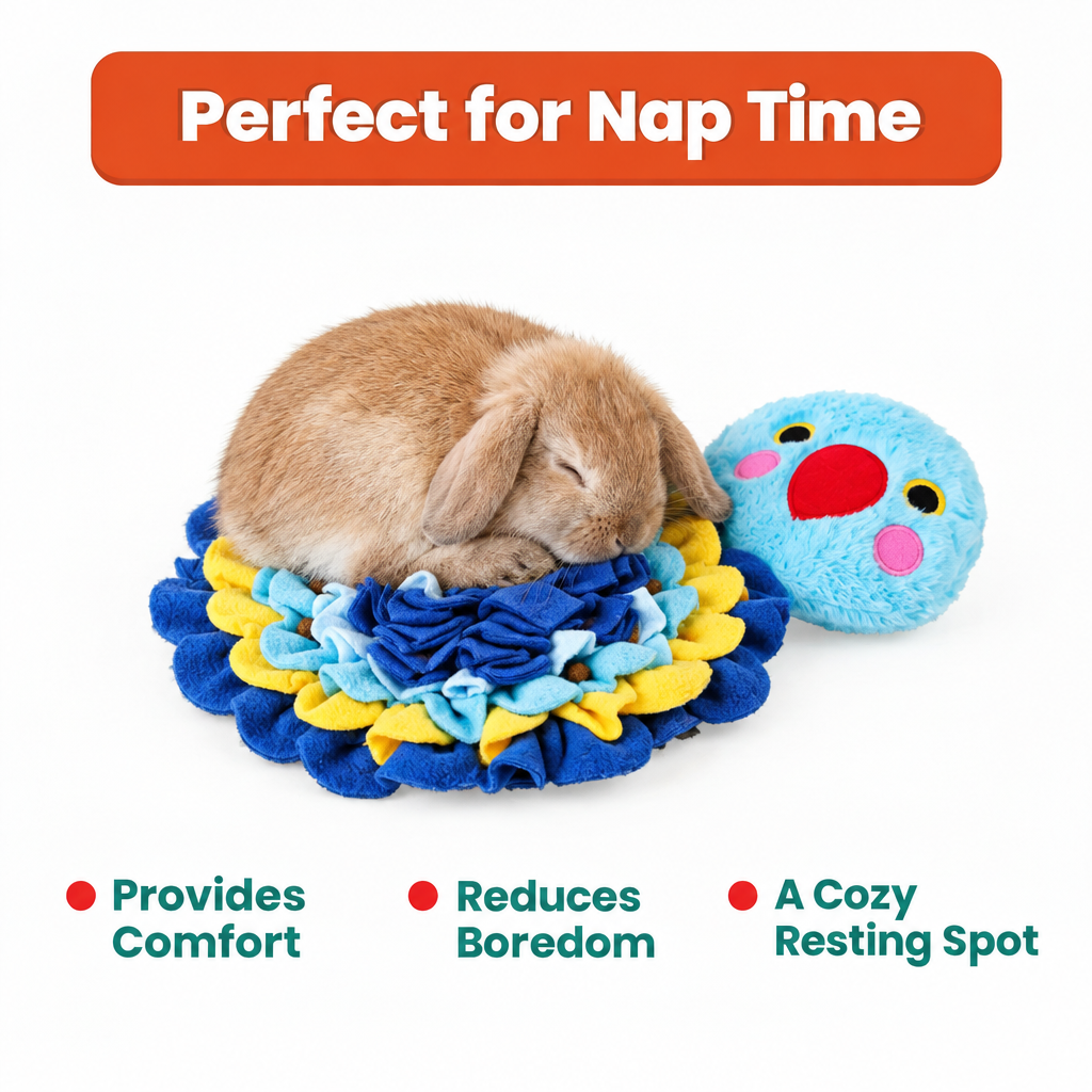 Rabbit snuffle mat – bunny napping on Snuffle Tweetz