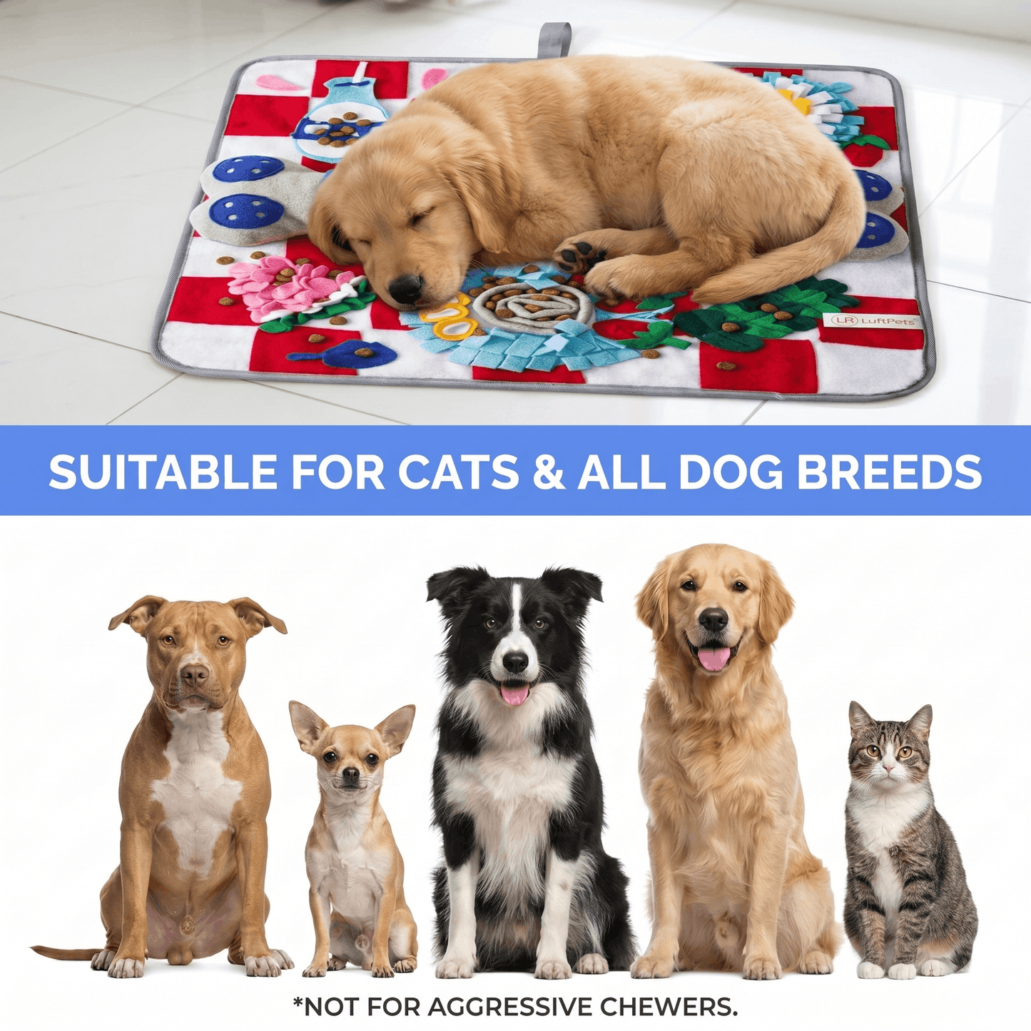 Squeaky Bone Snuffle Mat for Dogs – Interactive Foraging Fun, 24" LUFTPETS