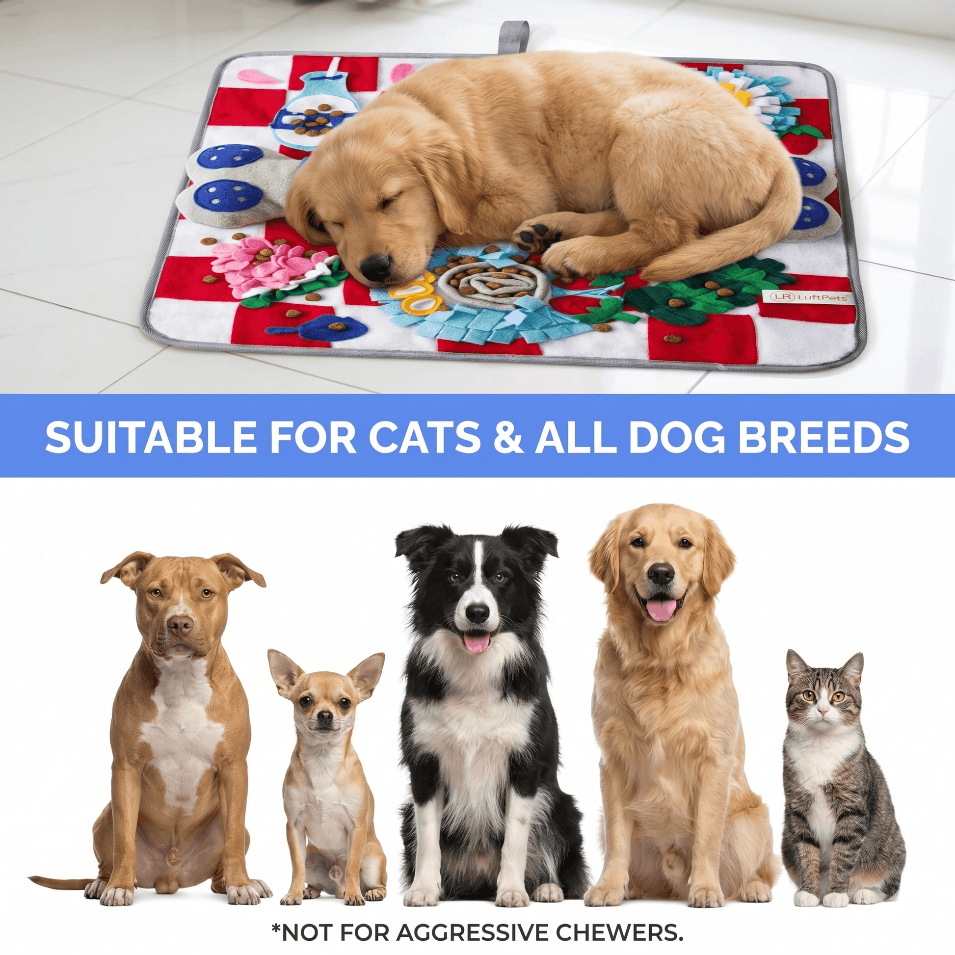Squeaky Bone Snuffle Mat for Dogs – Interactive Foraging Fun, 24" LUFTPETS