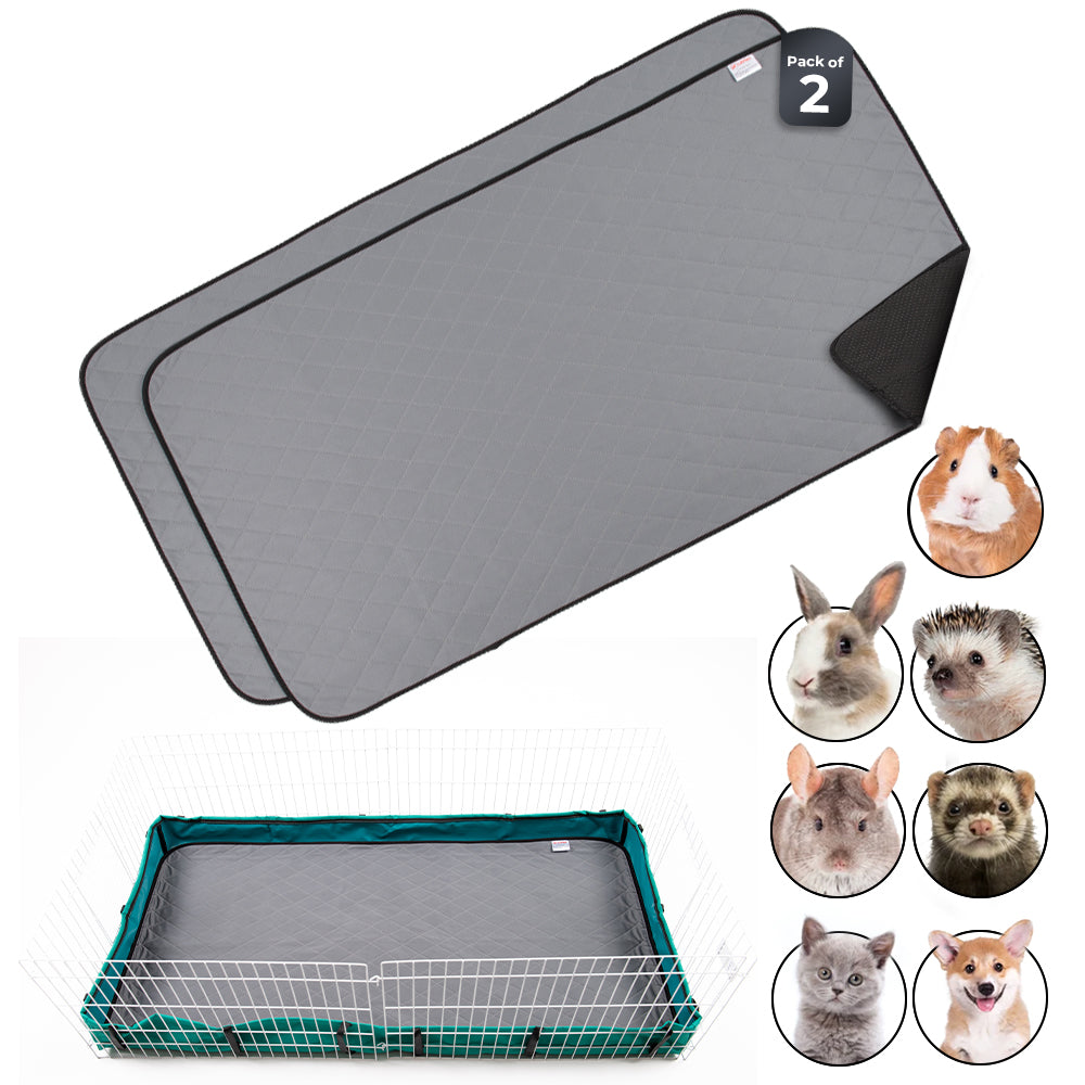 LUFTPETS Premium Guinea Pig Cage Liner Washable 47" x 24" (2-Pack) | UltraThick, Reusable, Waterproof | Absorbent & Odor Control Rabbit Mats for Cages | Plush Hamster Bedding with Anti-Slip Bottom