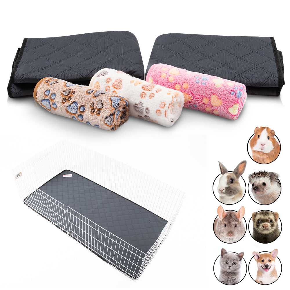 (5-PCS) Guinea Pig Cage Liner Washable Set | Featuring 2 Guinea Pig Bedding Mats 24"x47" & 3 Guinea Pig Fleece Cage Liners Waterproof 24"x16"
