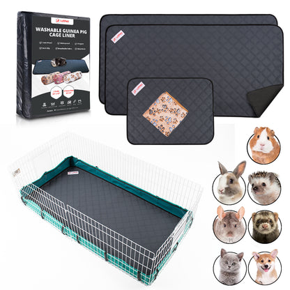 (4-PCS )Guinea Pig Pee Pads Washable Set | With 2 Large Cage Liners 24"x47" + 1 Fleece Blanket for Guinea Pigs 24"x16"+ 1 Small Bunny Mat 24"x17"