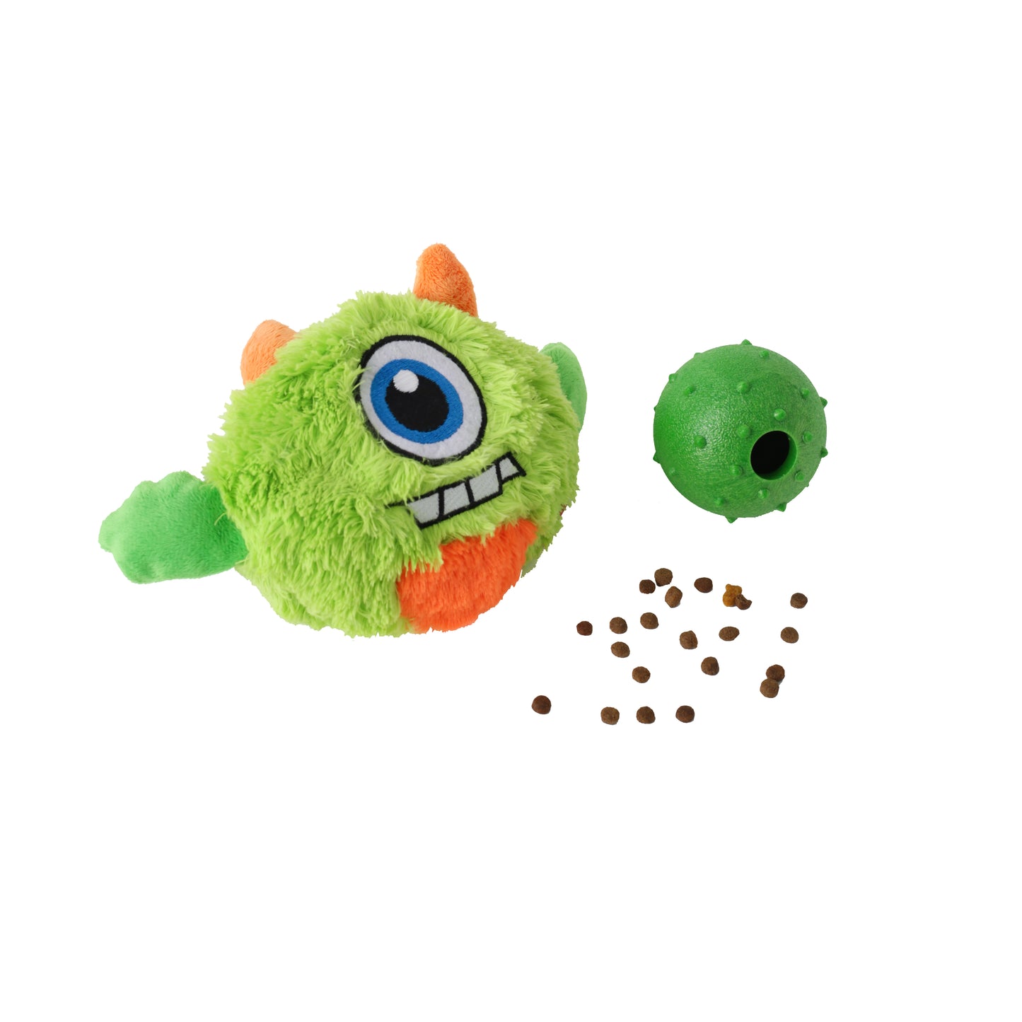 Monster Dog Toy with Treat Dispensing Ball -Plush & Interactive Puzzle