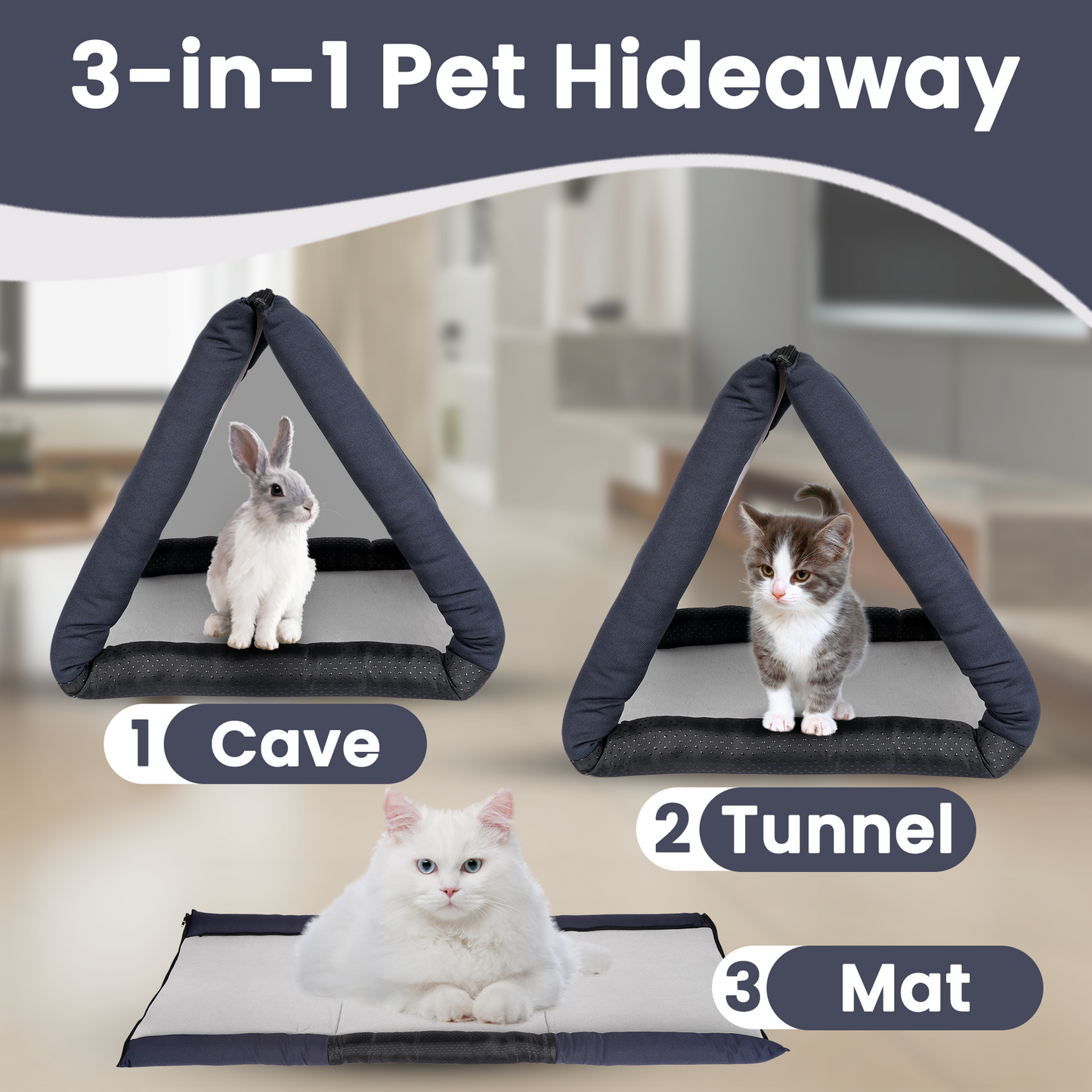 LuftPets 3-in-1: Cat Cove, Tunnel & Cozy Rabbit Bed